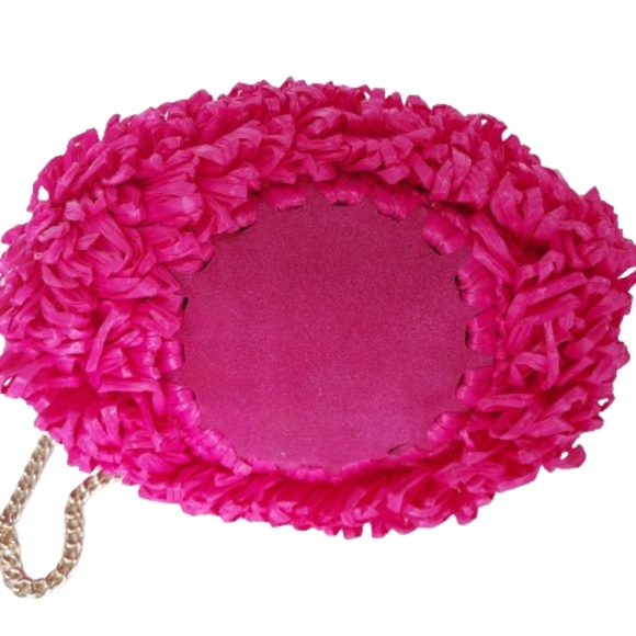 Caterina Bertini Fuschia Pink Looped Raffia Chain  Bag Purse Handbag Crossbody - Picture 8 of 12